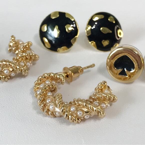 Kate Spade Gold Tone Clover Disk Hoop Stud Earrings Lot Set Bundle Preppy Dainty - Picture 7 of 9